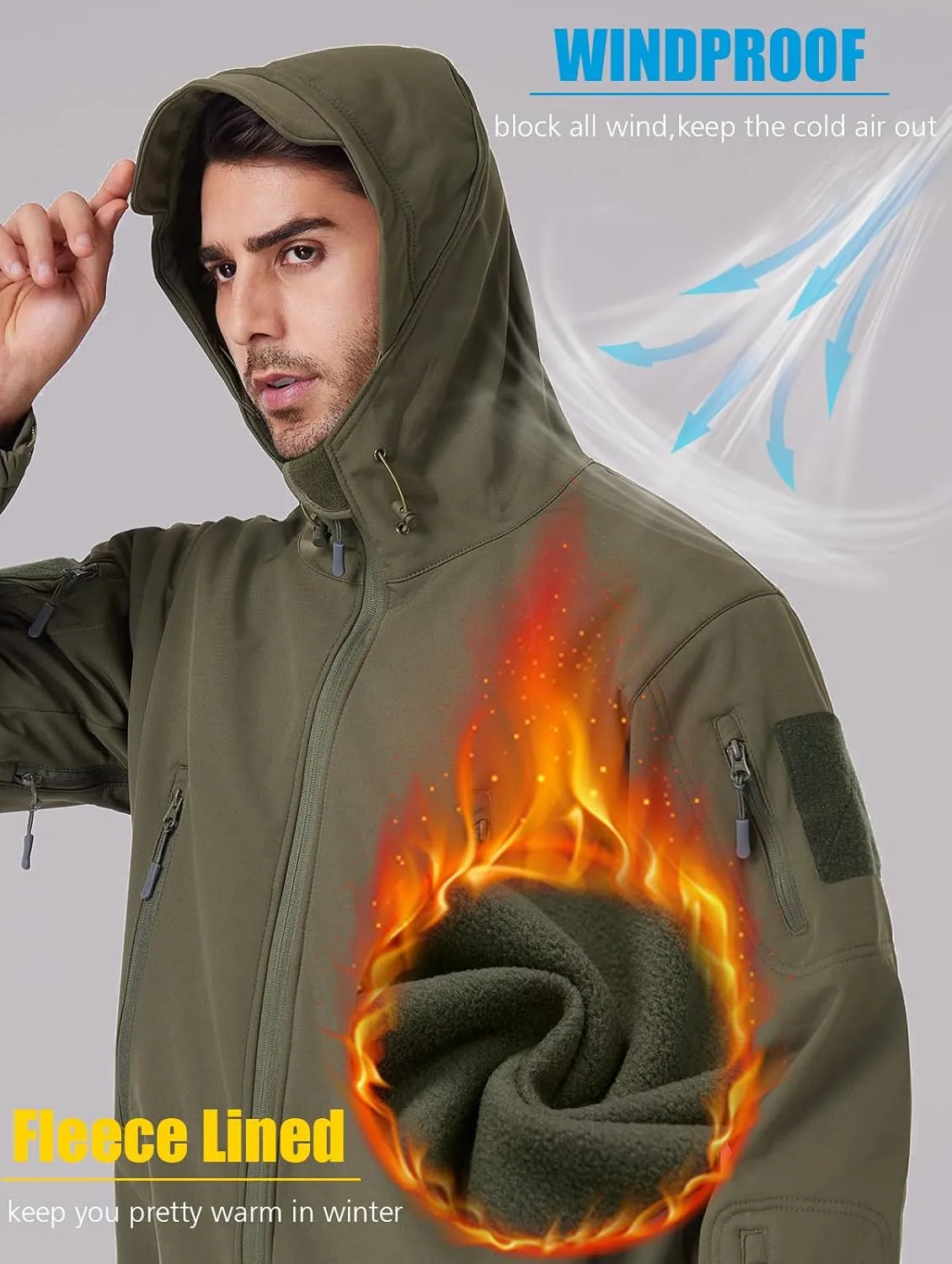 ReFire Gear Men's Army Special Ops Military Tactical Jacket Softshell Fleece Hooded Outdoor Coat