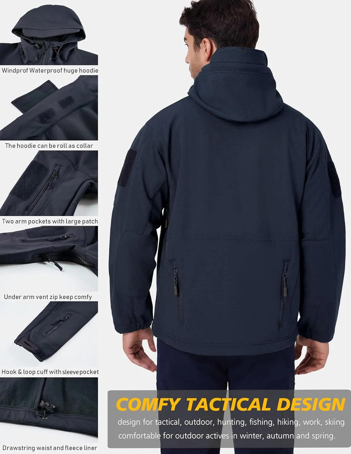 ReFire Gear Men's Army Special Ops Military Tactical Jacket Softshell Fleece Hooded Outdoor Coat