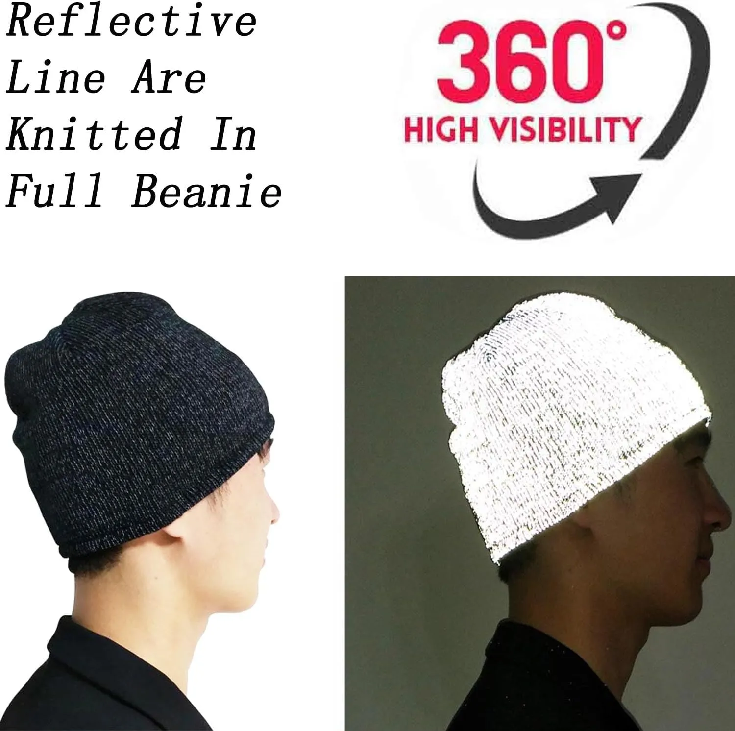 Reflective Beanie Hat High Visibility Warm Winter Loop Knit Cap Gifts for Women Men