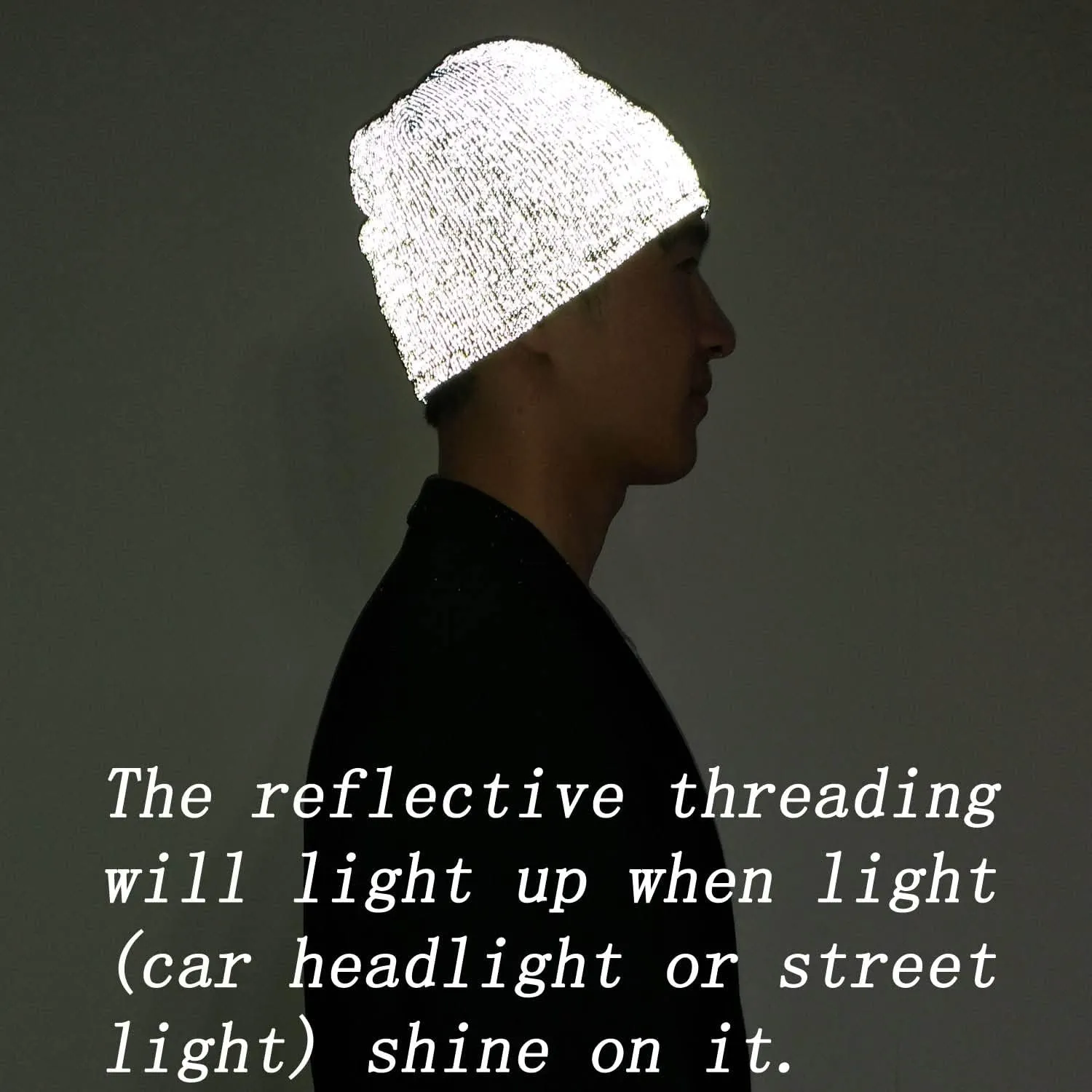 Reflective Beanie Hat High Visibility Warm Winter Loop Knit Cap Gifts for Women Men