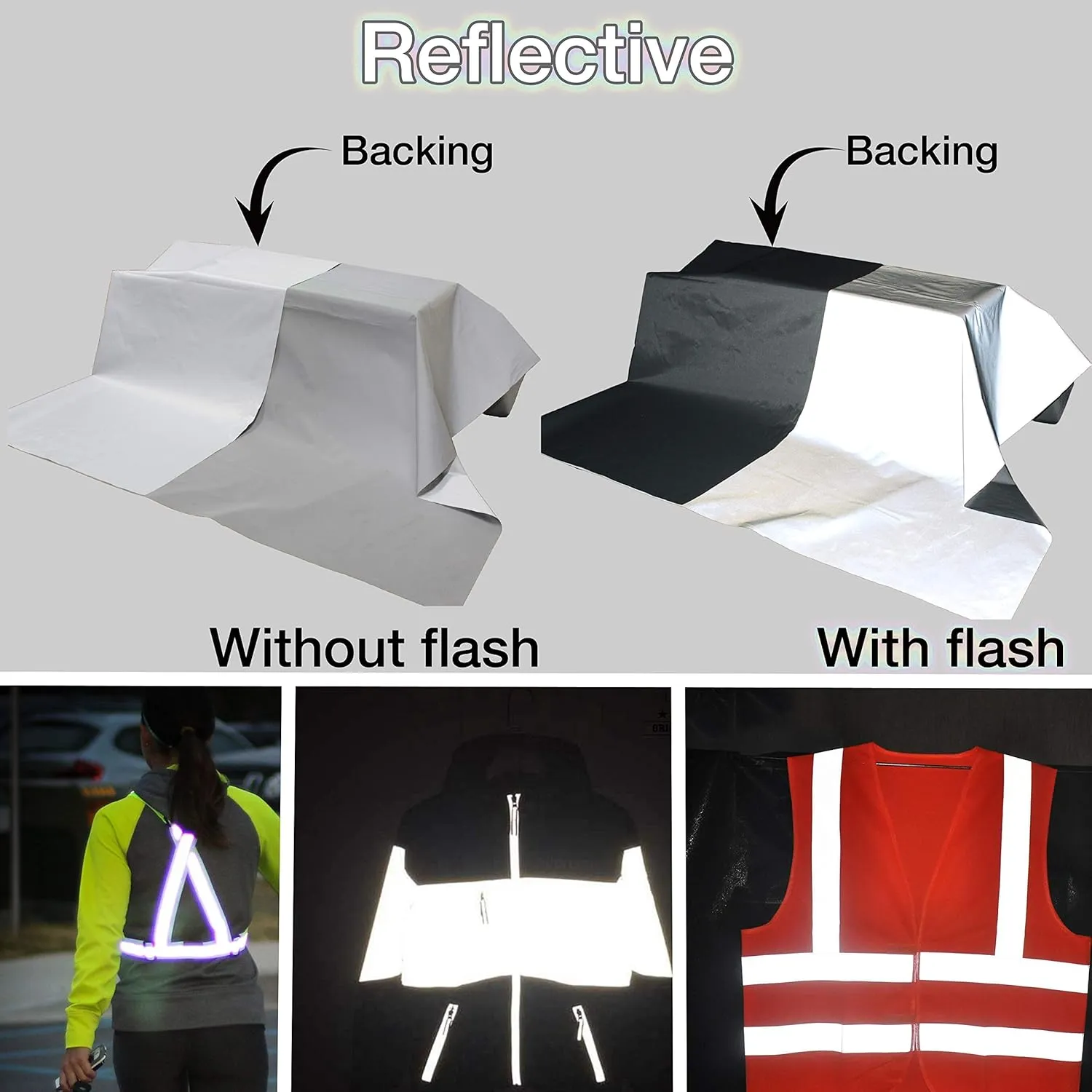 Reflective Lightweight Sports/Safety High Visibility Fabric 55" Wide/Sold by The Yard (Non-Stretch, Gray)