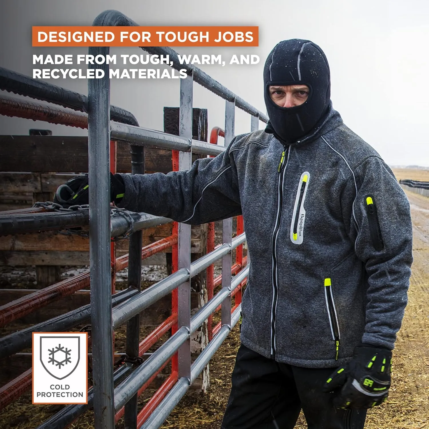 RefrigiWear Extreme Dual-Layer Polartec Fleece Warm Balaclava Face Mask with Reflective Piping
