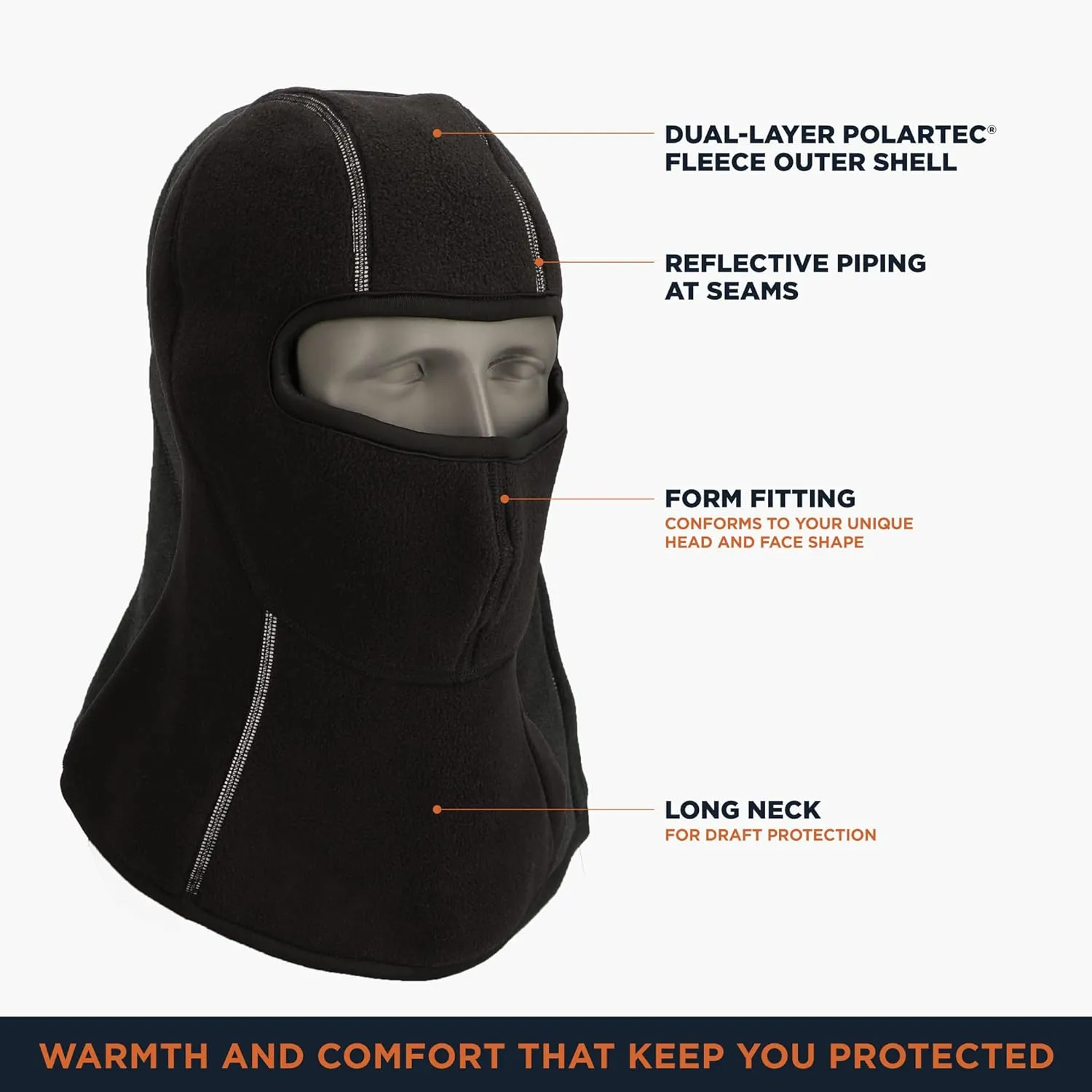 RefrigiWear Extreme Dual-Layer Polartec Fleece Warm Balaclava Face Mask with Reflective Piping
