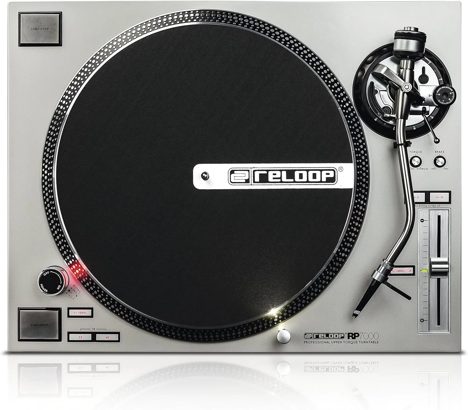 Reloop RP-7000 Quartz Driven DJ Turntable with Upper-Torque Direct Drive, Silver (RP-7000-SLV)