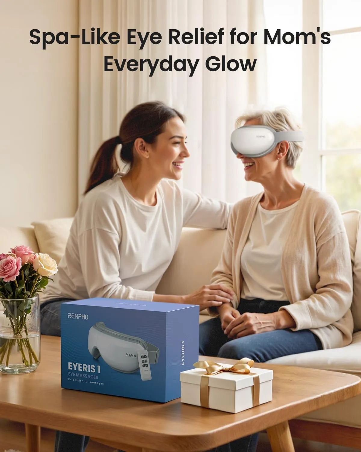RENPHO Eye Massager with Remote, Heat, Compression, Mothers Day Birthday Gifts for Mom Women, Eyeris 1 Sleep Mask FSA HSA, Headache Massager Scalp for Strain Relief, Migraine Relief, Reduce Stye Eye
