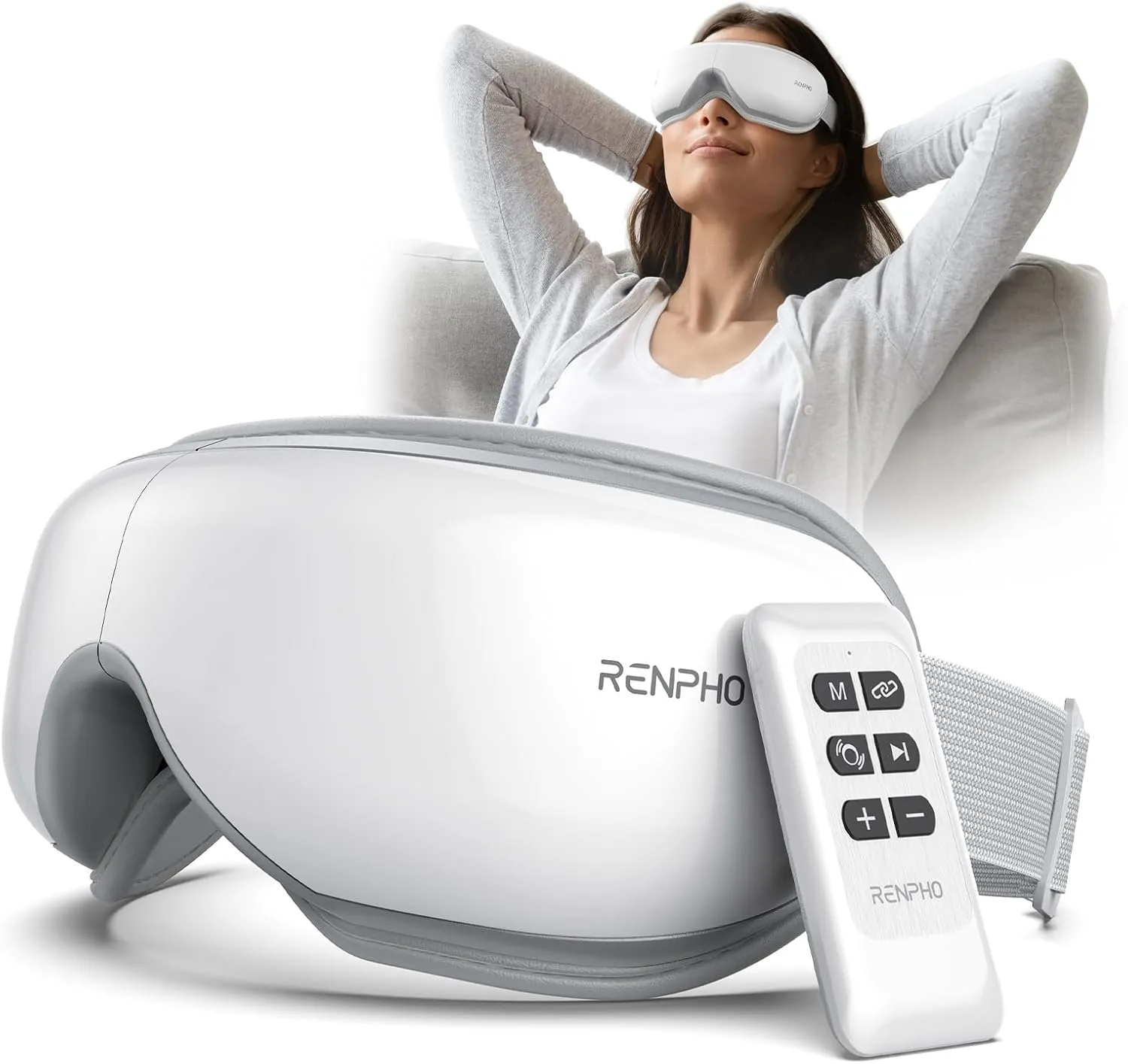 RENPHO Eye Massager with Remote, Heat, Compression, Mothers Day Birthday Gifts for Mom Women, Eyeris 1 Sleep Mask FSA HSA, Headache Massager Scalp for Strain Relief, Migraine Relief, Reduce Stye Eye
