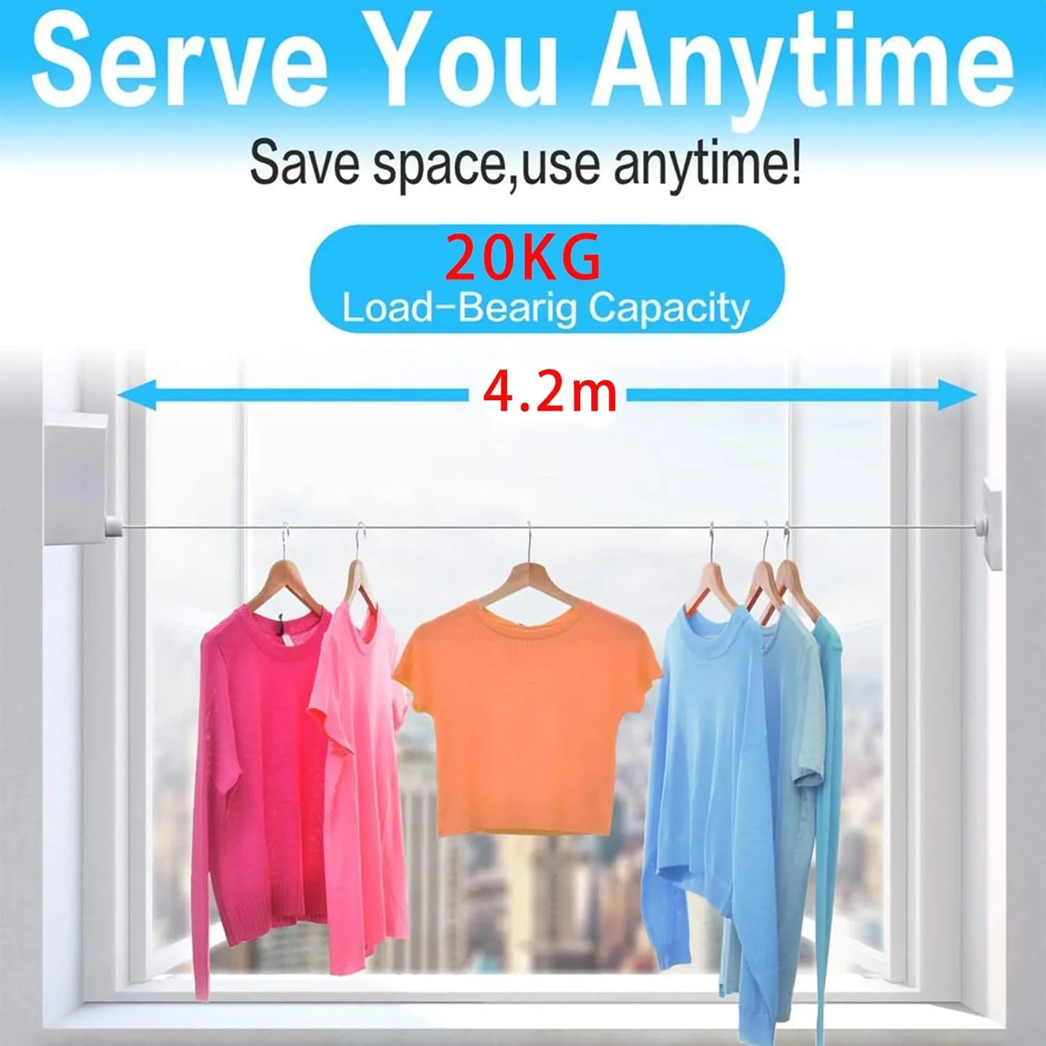 Retractable Clothesline-Clothes Line Retracting Indoor-Clothes Drying Line-Double Retractable Clothes Lines for Hanging Clothes Outdoor with 13.8 Ft Steel Wire, Clothing Line/Laundry Line, White