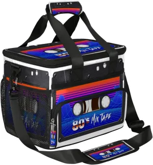 Retro Cassette Tape Insulated Lunch Bag for Women Men Large Adult Leakproof Lunch Box with Adjustable Shoulder Strap Reusable Cooler Tote Bag for Work Office Picnic Beach