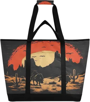 Retro Desert Troop Cowboy Reusable Insulated Lunchbox Cooler Bag, Leakproof Kitchen Grocery Bag Collapsible Portable Cooler Tote Bag for Picnic, Camping, Office, Travel
