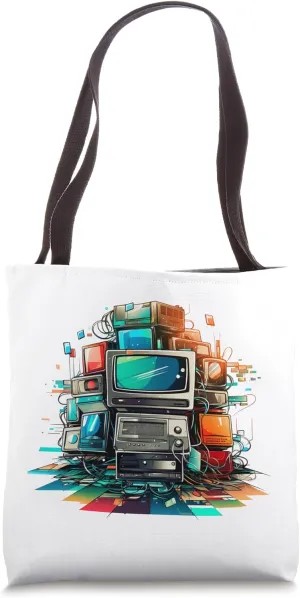 Retro Relics: Floppy & Tube TV Echoes Tote Bag