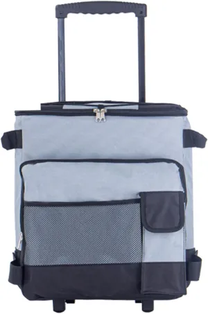 Rolling Cooler, 43L Large Cooler, Insulated Cool Bag Grey, Leakproof Cooler Trolley for Outdoor, Low Noise Rolling Cooler, Collapsible Rolling Cooler, Cooler with Wheels and Pull
