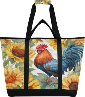 Rooster Reusable Insulated Cooler Bag with Ice Pack Compartment - Large 47L Waterproof Thermal Grocery Tote for Picnic Beach Camping Lunch Storage