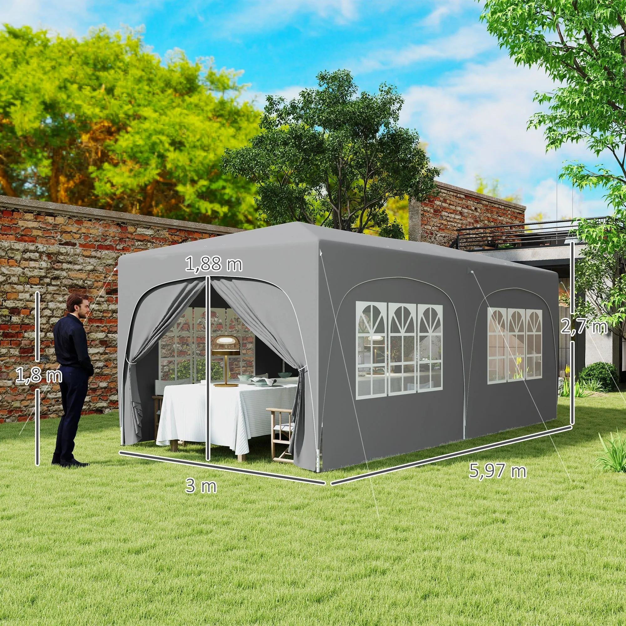 Rootz 3x6m Pop-up Gazebo Pavilion - Outdoor Canopy - Garden Shelter - UPF50  UV Protection - 597cm x 300cm x 270cm