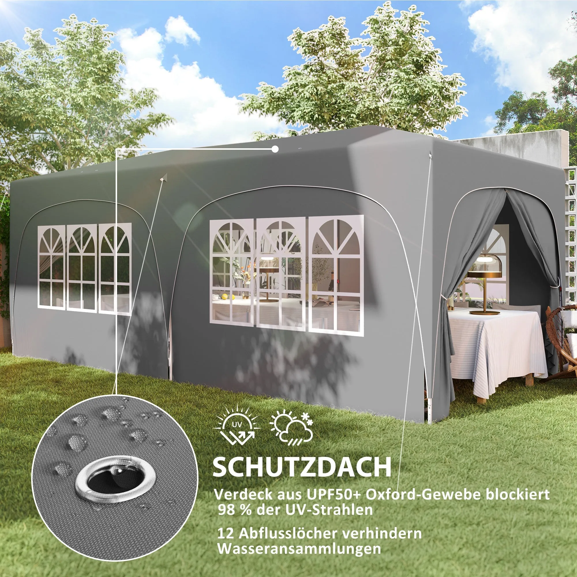 Rootz 3x6m Pop-up Gazebo Pavilion - Outdoor Canopy - Garden Shelter - UPF50  UV Protection - 597cm x 300cm x 270cm