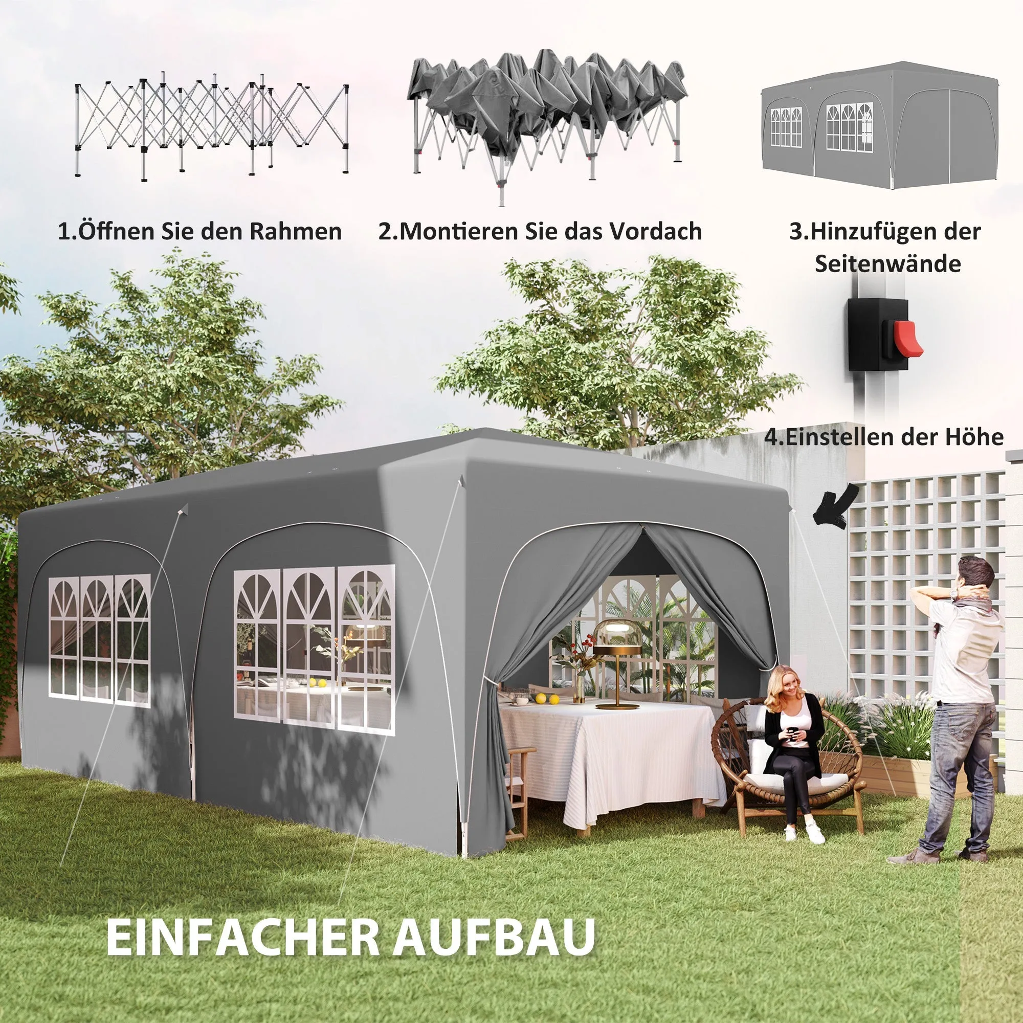 Rootz 3x6m Pop-up Gazebo Pavilion - Outdoor Canopy - Garden Shelter - UPF50  UV Protection - 597cm x 300cm x 270cm