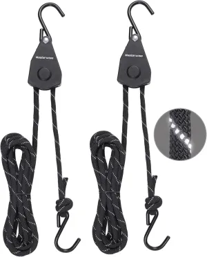 Rope Ratchet, Kayak Tie Down Straps with Reflective Stripe, Boat Trailer Straps Canoe Bow and Stern Rope Hanger Kayak and Canoe Accessories (Black, 3/8" x12'-2pcs)
