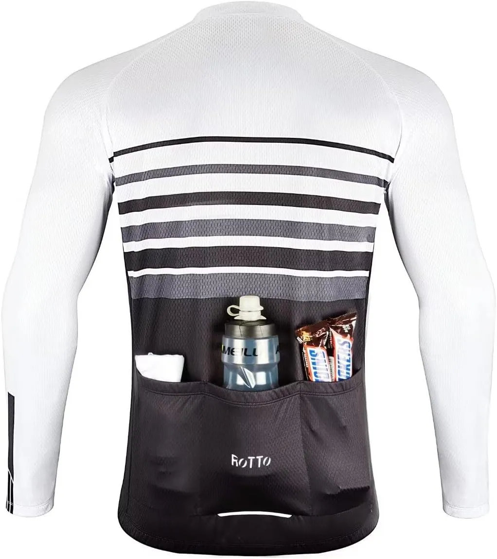 ROTTO Cycling Jersey Mens Bike Shirt Long Sleeve Simple Line Series