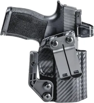 Rounded IWB Holster w/Claw, Metal Clip (Plus Line) - Inside Waistband Concealed Carry, American Made, Concealment Express, Carbon Fiber Black Kydex, Optics Ready, Fits: