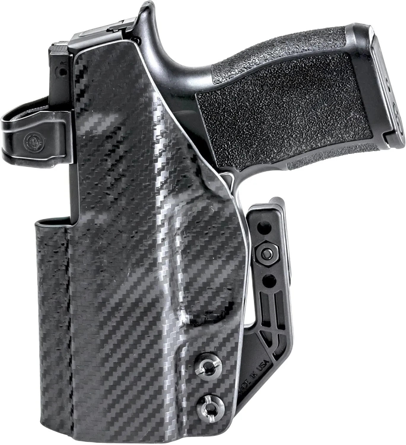Rounded IWB Holster w/Claw, Metal Clip (Plus Line) - Inside Waistband Concealed Carry, American Made, Concealment Express, Carbon Fiber Black Kydex, Optics Ready, Fits: