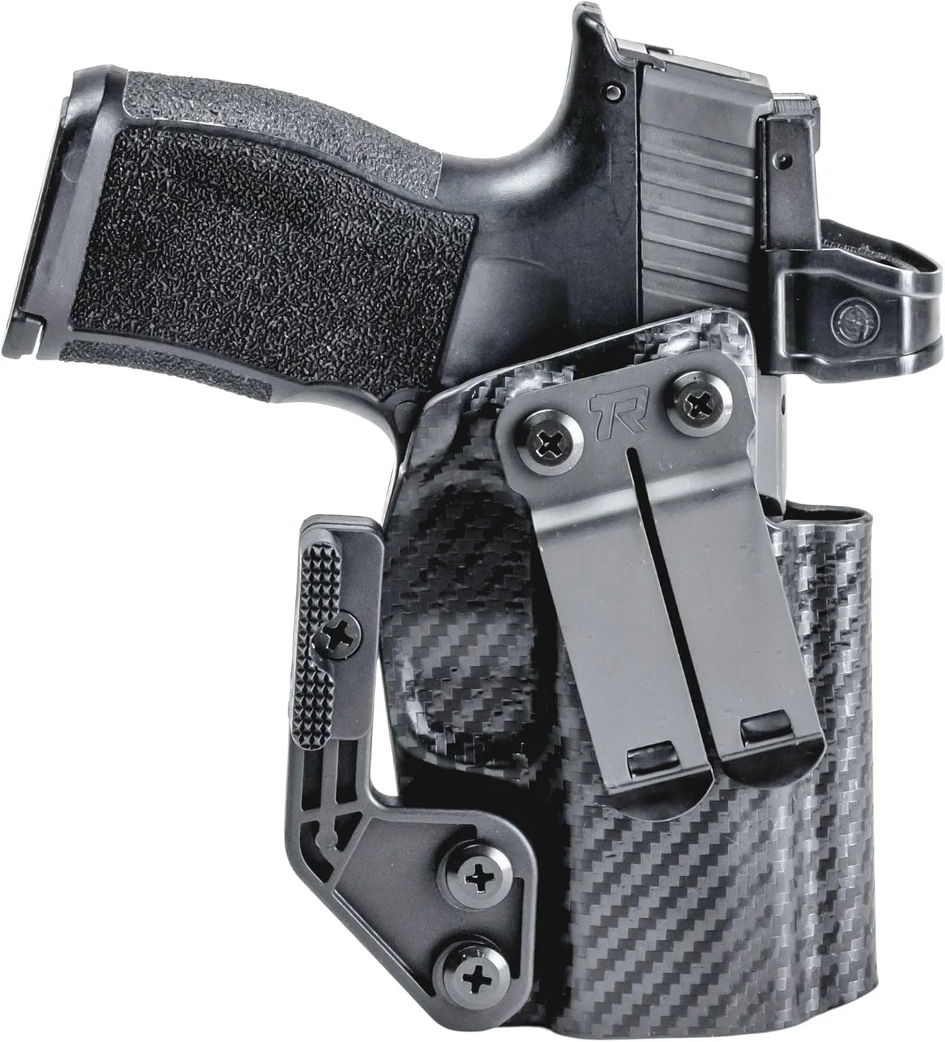 Rounded IWB Holster w/Claw, Metal Clip (Plus Line) - Inside Waistband Concealed Carry, American Made, Concealment Express, Carbon Fiber Black Kydex, Optics Ready, Fits: