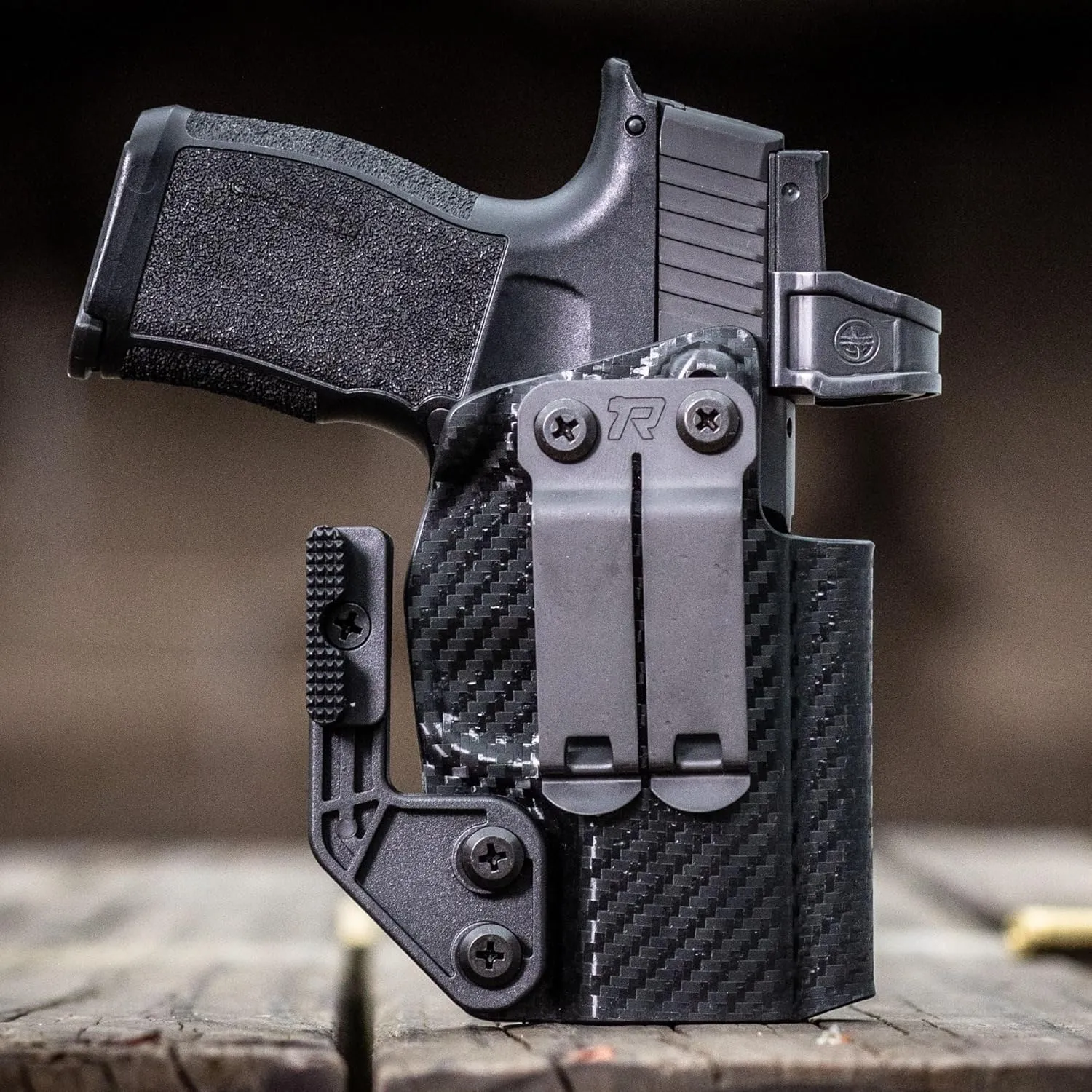 Rounded IWB Holster w/Claw, Metal Clip (Plus Line) - Inside Waistband Concealed Carry, American Made, Concealment Express, Carbon Fiber Black Kydex, Optics Ready, Fits: