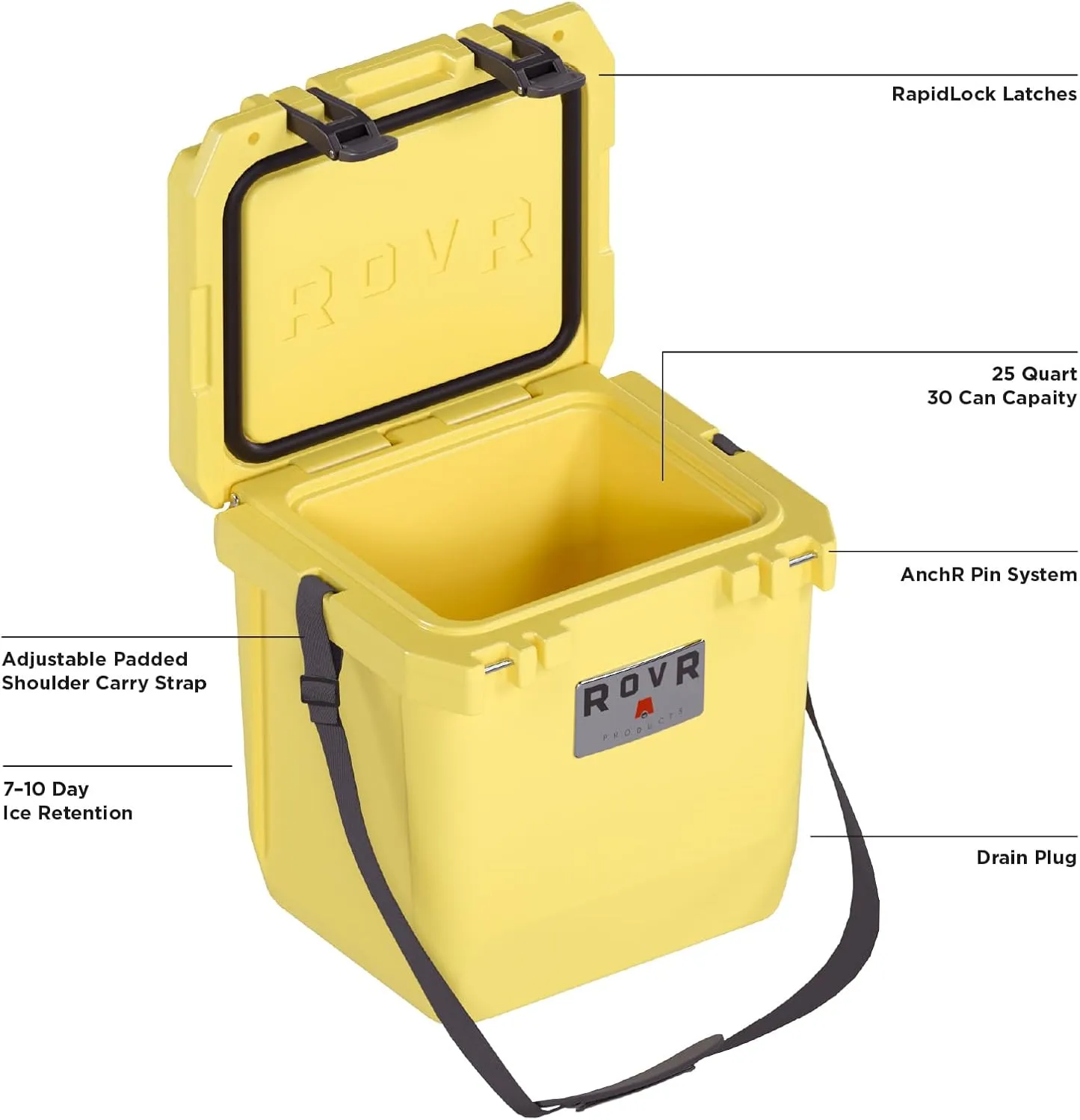 RovR Hard Cooler – Heavy Duty Insulated Cooler Box for Camping, Beach, Travel, Tailgating, Fishing, and Parties – Rugged Portable Cooler for Long Ice Retention