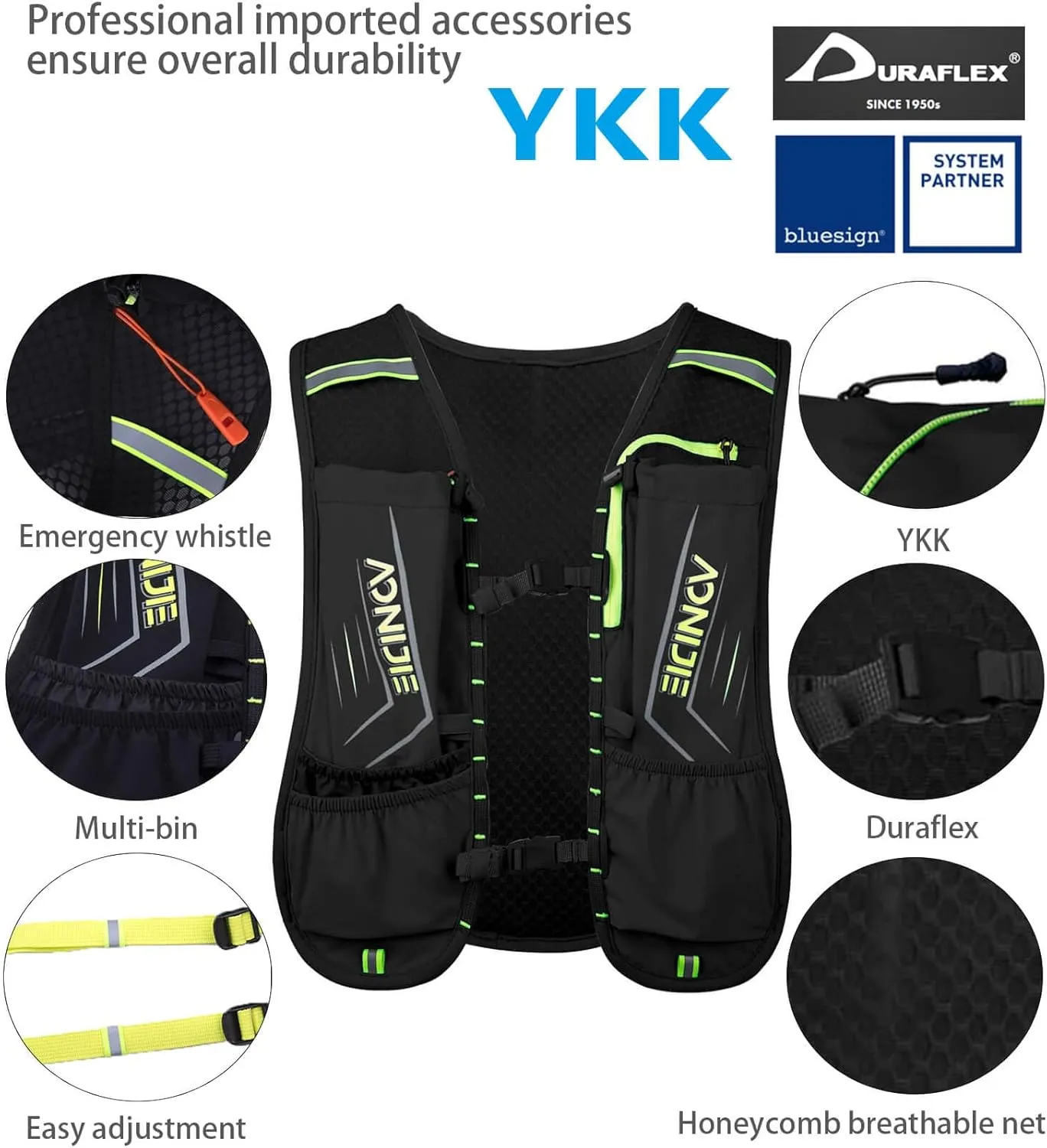 Running Vest for Men Women, Hydration Vest for Running Hiking with Water Bladder and Water Bottles,Nylon,5L Capacity,Lightweight