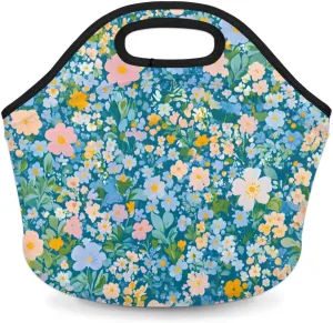 Rustic Wildflower Bush Neoprene Lunch Bag Insulated Cooler Tote Bag Reusable Lunch Box Thermal Food Container Soft Handbag for Women Work Picnic