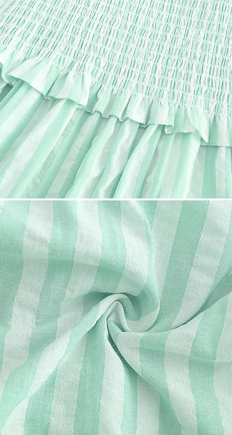 R.Vivimos Women's Summer Cotton Adjustable Straps Boho Stripe Casual Flowy A Line Midi Dress with Pockets