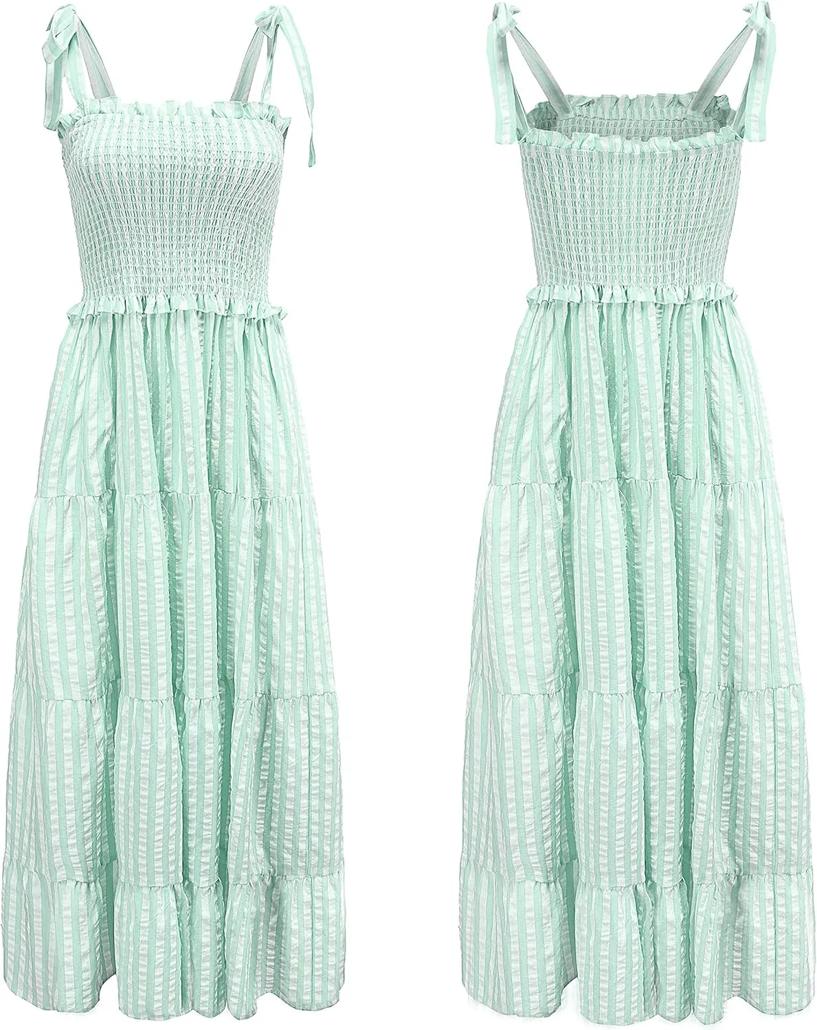 R.Vivimos Women's Summer Cotton Adjustable Straps Boho Stripe Casual Flowy A Line Midi Dress with Pockets