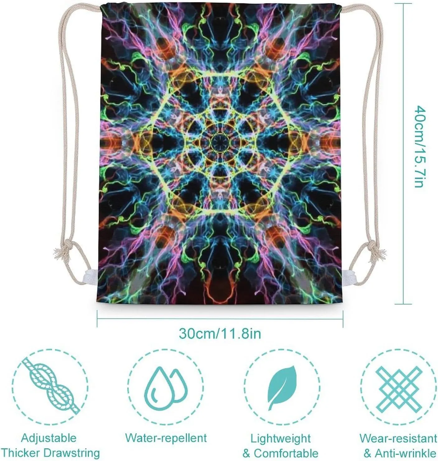 Sacred Geometry Drawstring Backpack Water Resistant Sports Gym Bag Travel for Men Women