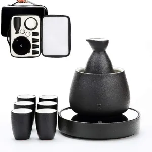 Sake Set, Saki Cups，Crafts Cup Ceramic Sake Set，Sake Set Japanese with Storage Bag Sake Cup Set Traditional Porcelain Pottery Ceramic Cups Crafts Wine Glasses,8 Pieces (Size : 9 pie(9 pieces