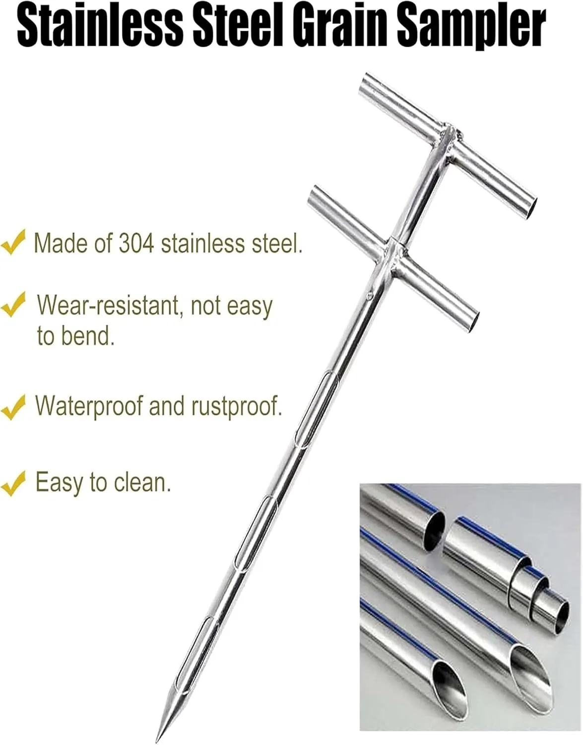 Sampler Grain Sampling Probe,StainlessFoldable Steel Grains Sampler Probe Rotary Handle Granule Solid Sack Bag Sampling Thief(3.2cm,300cm/118in)