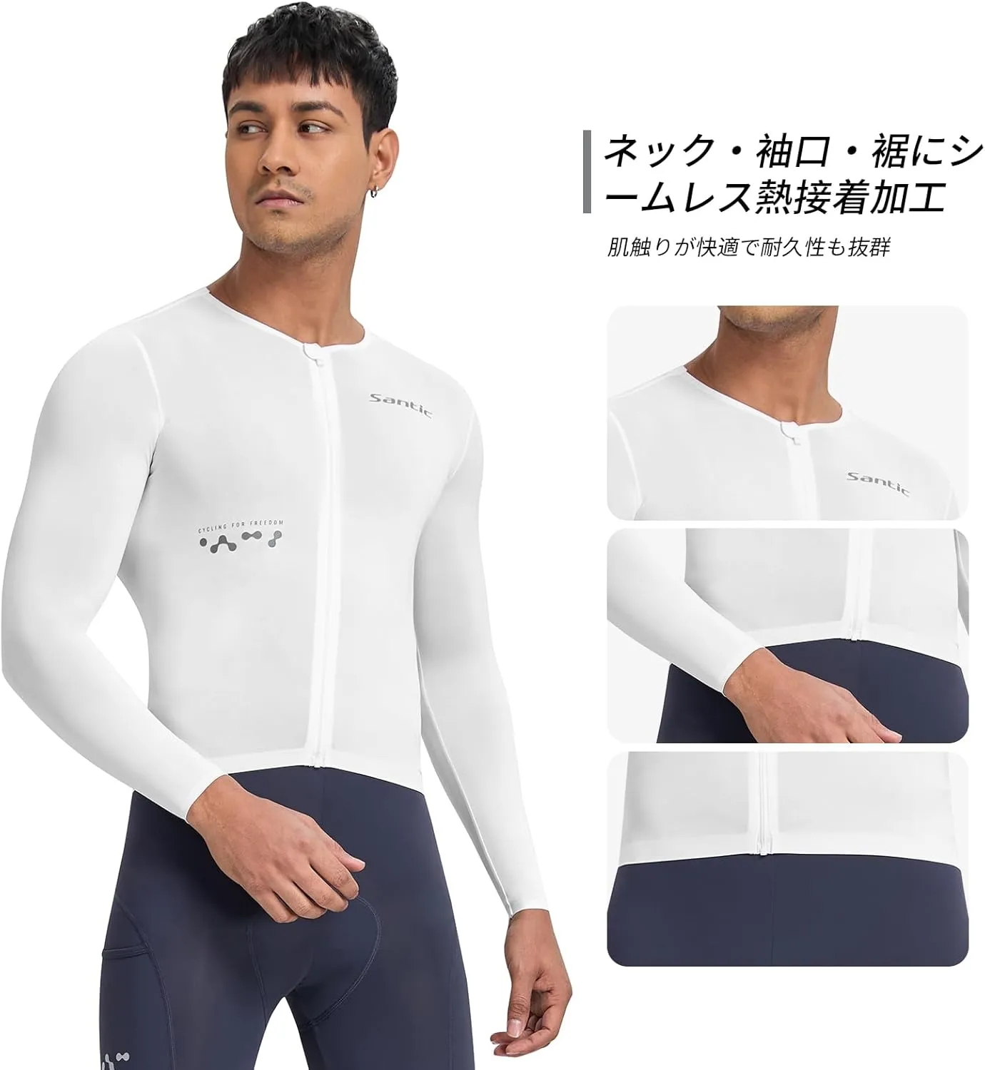 Santic Men's Cycling Jersey Long Sleeve Pro Bicycle Bike Shirt Full Zipper UPF 50  MTB Jersey with Pockets