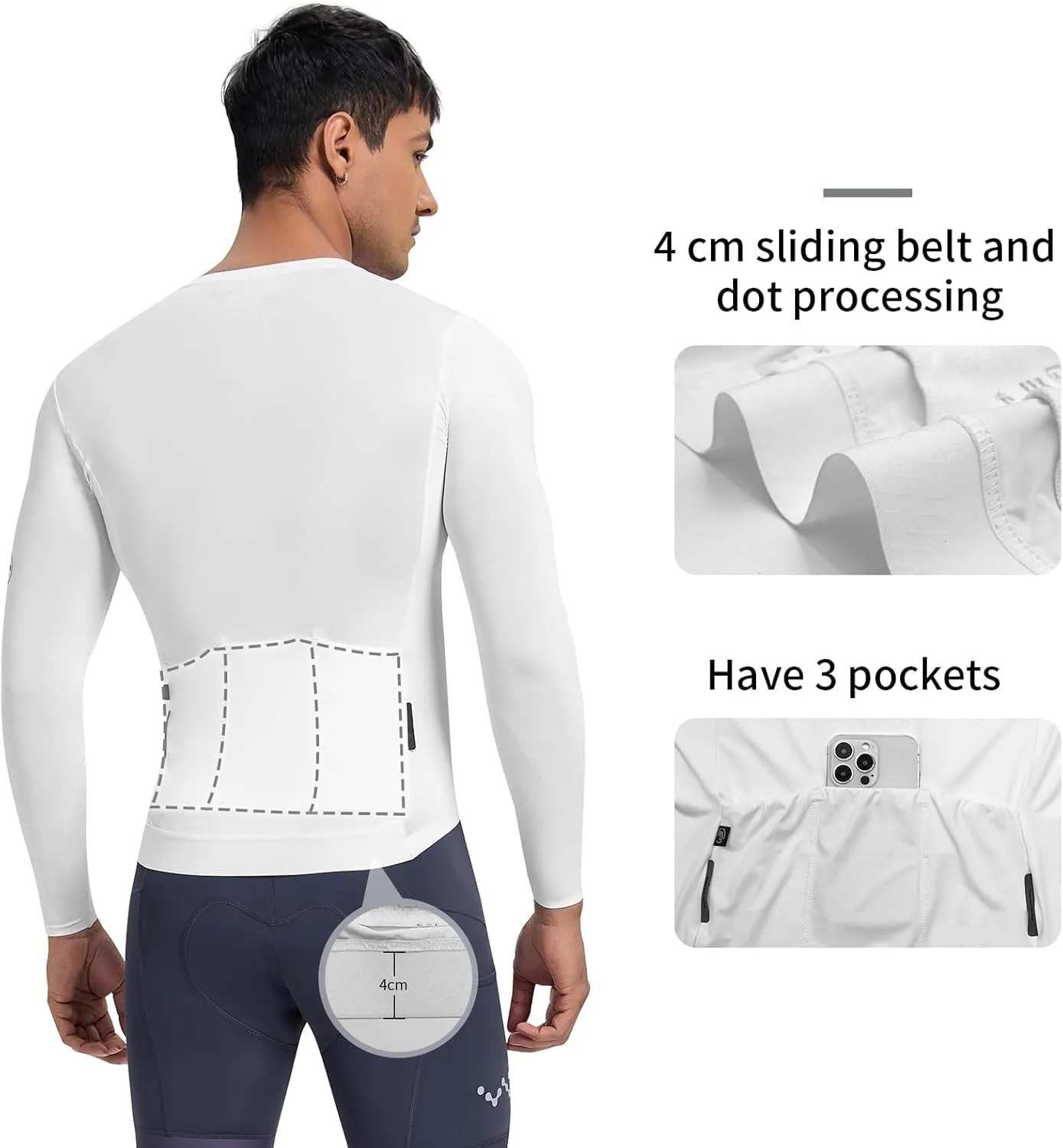 Santic Men's Cycling Jersey Long Sleeve Pro Bicycle Bike Shirt Full Zipper UPF 50  MTB Jersey with Pockets