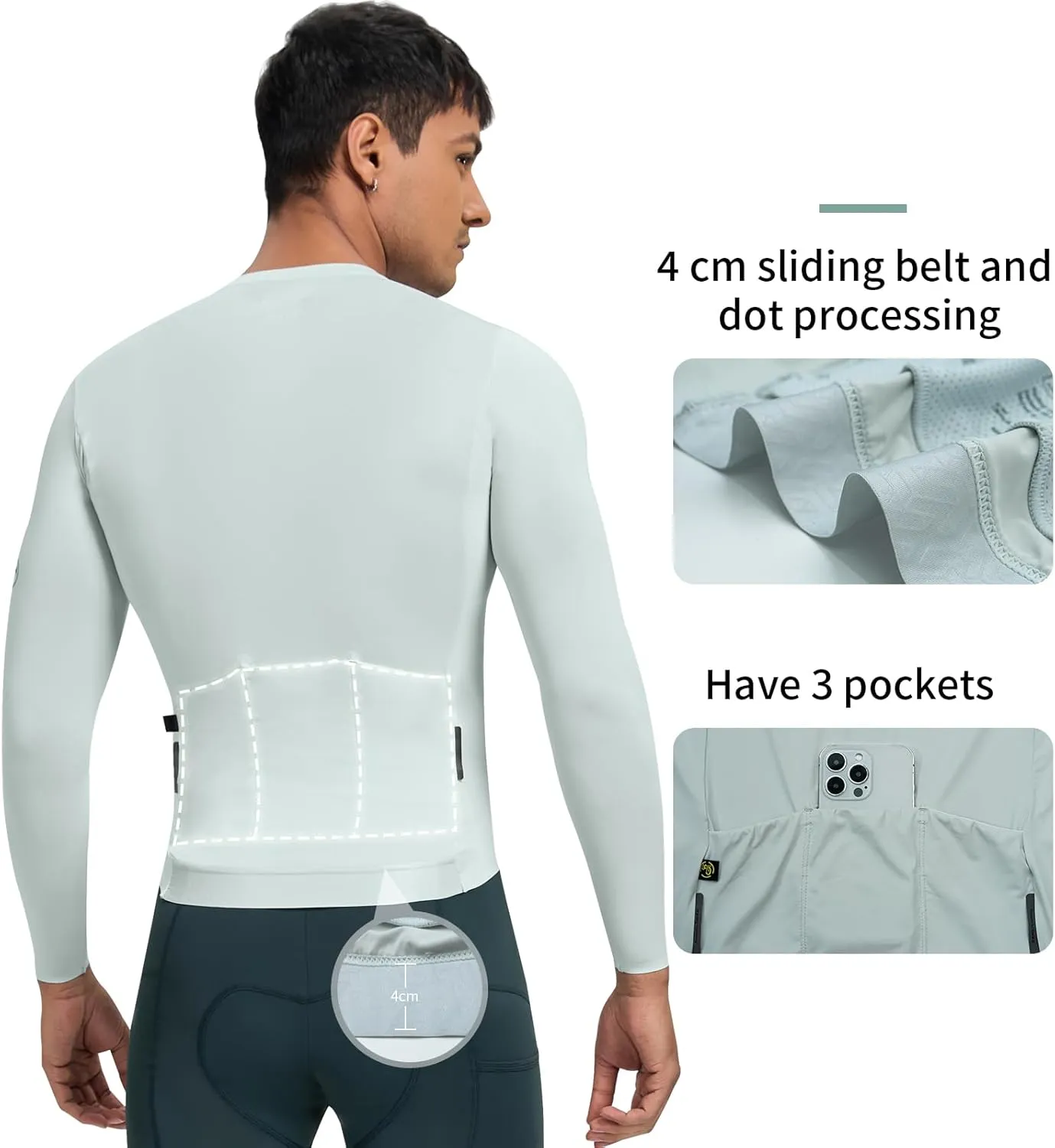 Santic Men's Cycling Jersey Long Sleeve Pro Bicycle Bike Shirt Full Zipper UPF 50  MTB Jersey with Pockets