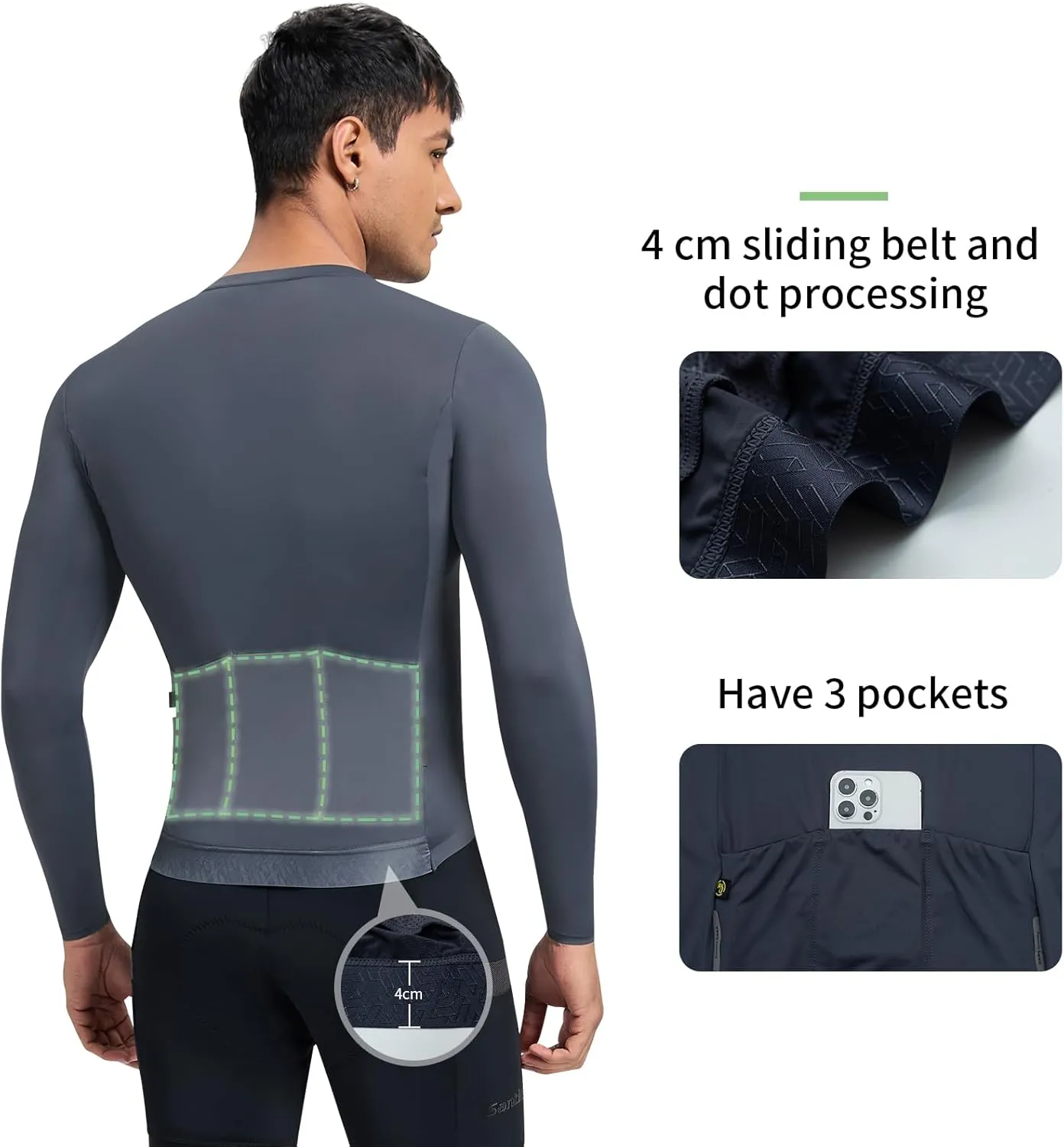 Santic Men's Cycling Jersey Long Sleeve Pro Bicycle Bike Shirt Full Zipper UPF 50  MTB Jersey with Pockets