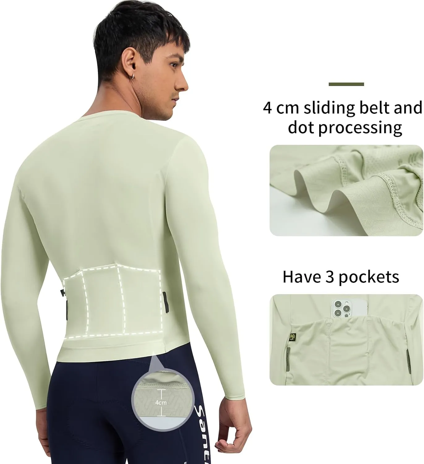 Santic Men's Cycling Jersey Long Sleeve Pro Bicycle Bike Shirt Full Zipper UPF 50  MTB Jersey with Pockets