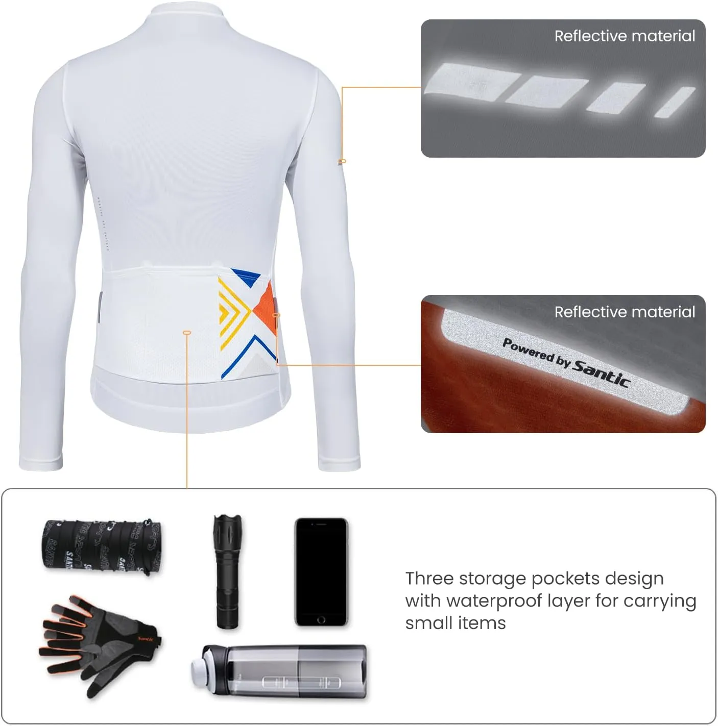 Santic Men's Cycling Jersey Long Sleeve Top Road Bike Shirt Full Zipper UPF 50  MTB Jersey with Pockets