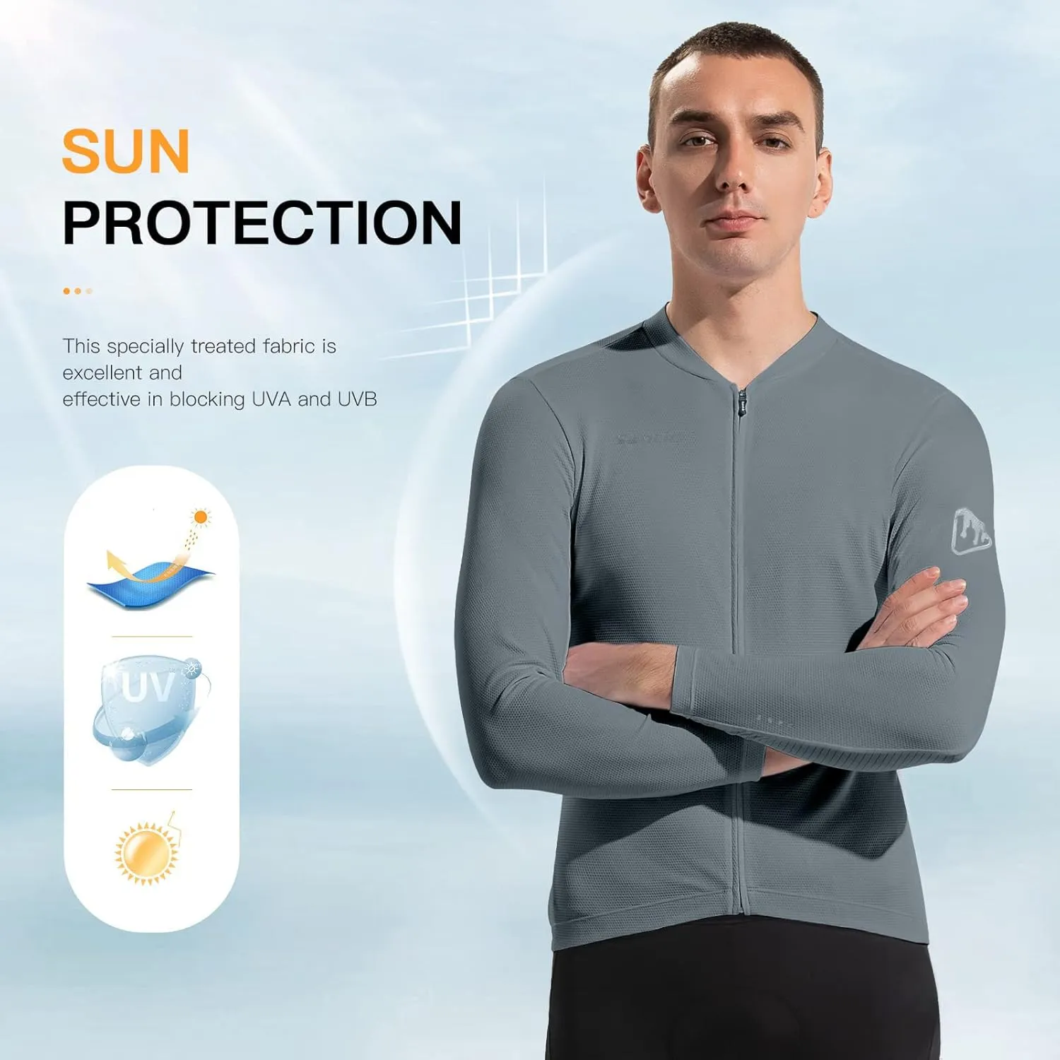 Santic Men's Cycling Jersey Long Sleeve Top Road Bike Shirt Full Zipper UPF 50  MTB Jersey with Pockets