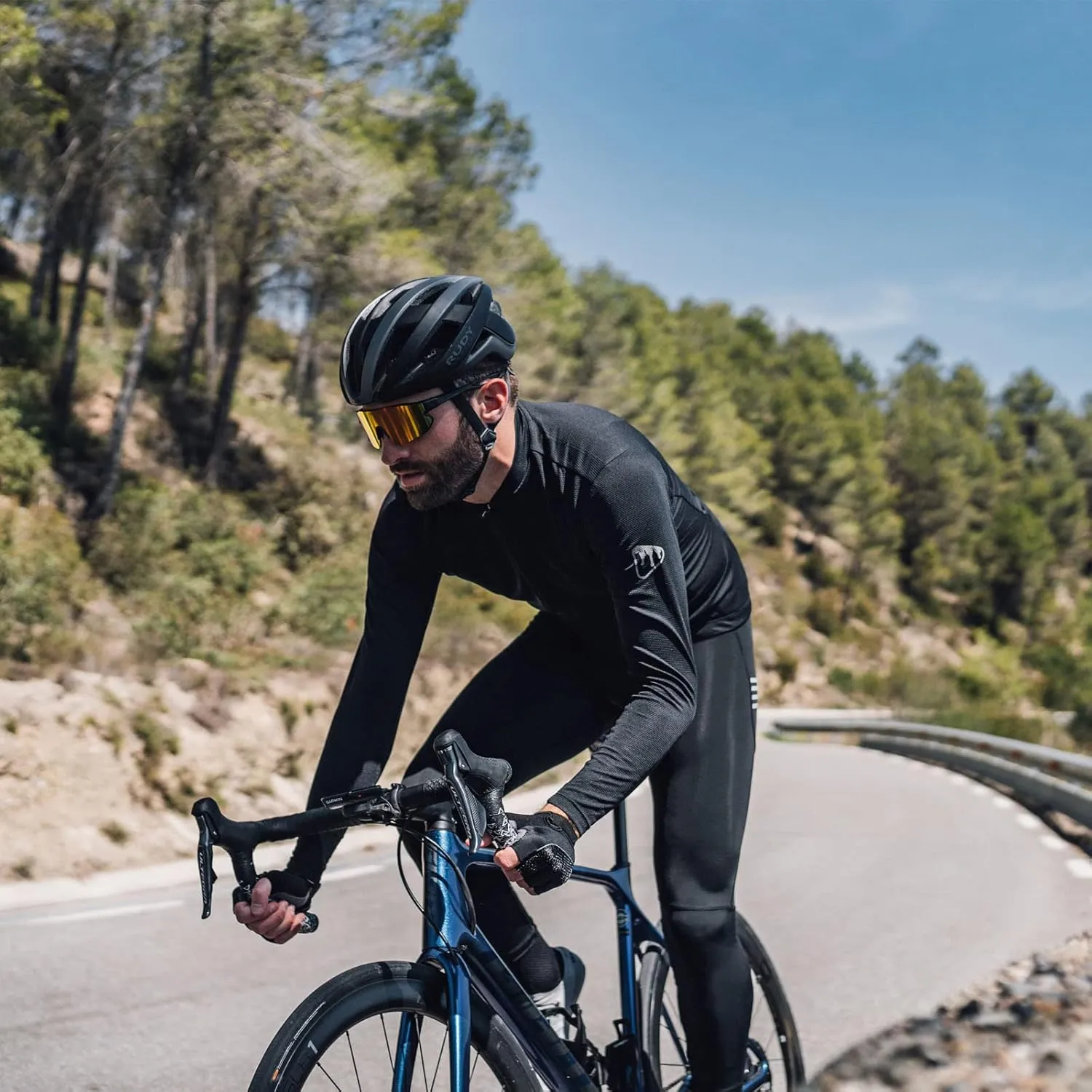 Santic Men's Cycling Jersey Long Sleeve Top Road Bike Shirt Full Zipper UPF 50  MTB Jersey with Pockets