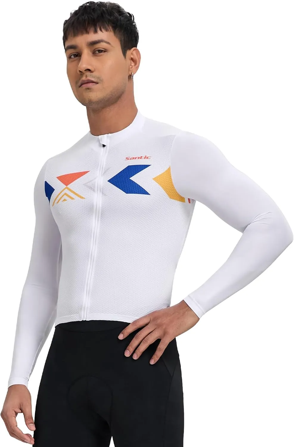 Santic Men's Cycling Jersey Long Sleeve Top Road Bike Shirt Full Zipper UPF 50  MTB Jersey with Pockets