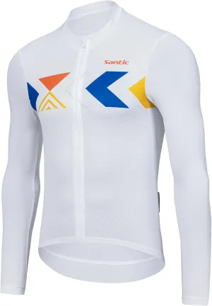 Santic Men's Cycling Jersey Long Sleeve Top Road Bike Shirt Full Zipper UPF 50  MTB Jersey with Pockets