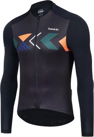 Santic Men's Cycling Jersey Long Sleeve Top Road Bike Shirt Full Zipper UPF 50  MTB Jersey with Pockets