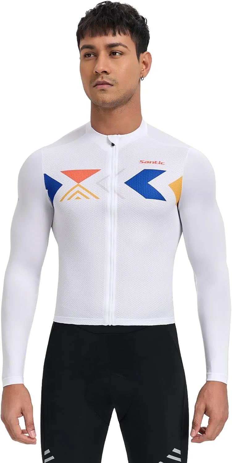 Santic Men's Cycling Jersey Long Sleeve Top Road Bike Shirt Full Zipper UPF 50  MTB Jersey with Pockets