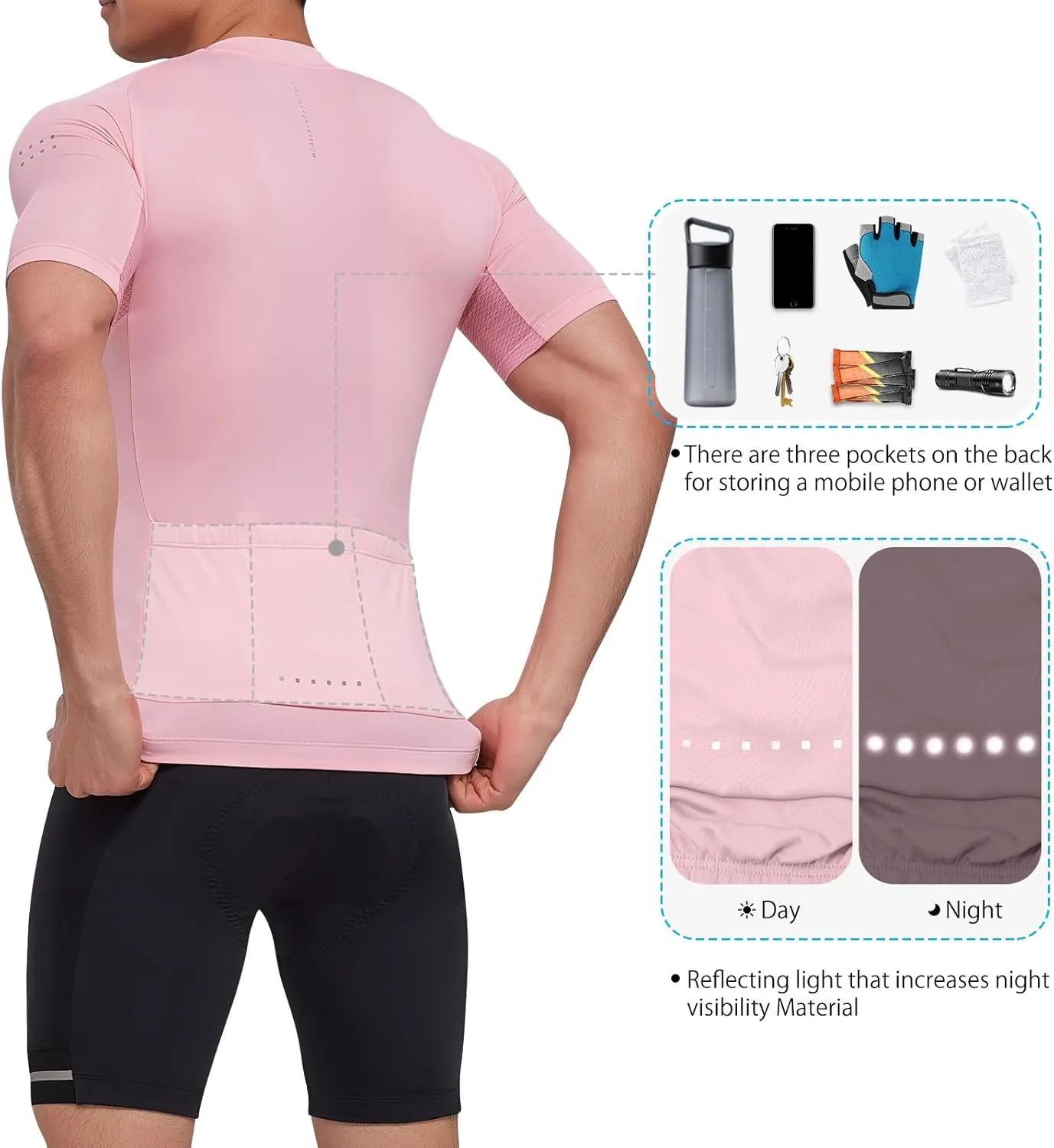 Santic Men's Cycling Jersey Short Sleeve Tops Pro Road Bike Shirt Full Zipper UPF 50  MTB Jersey with Pockets