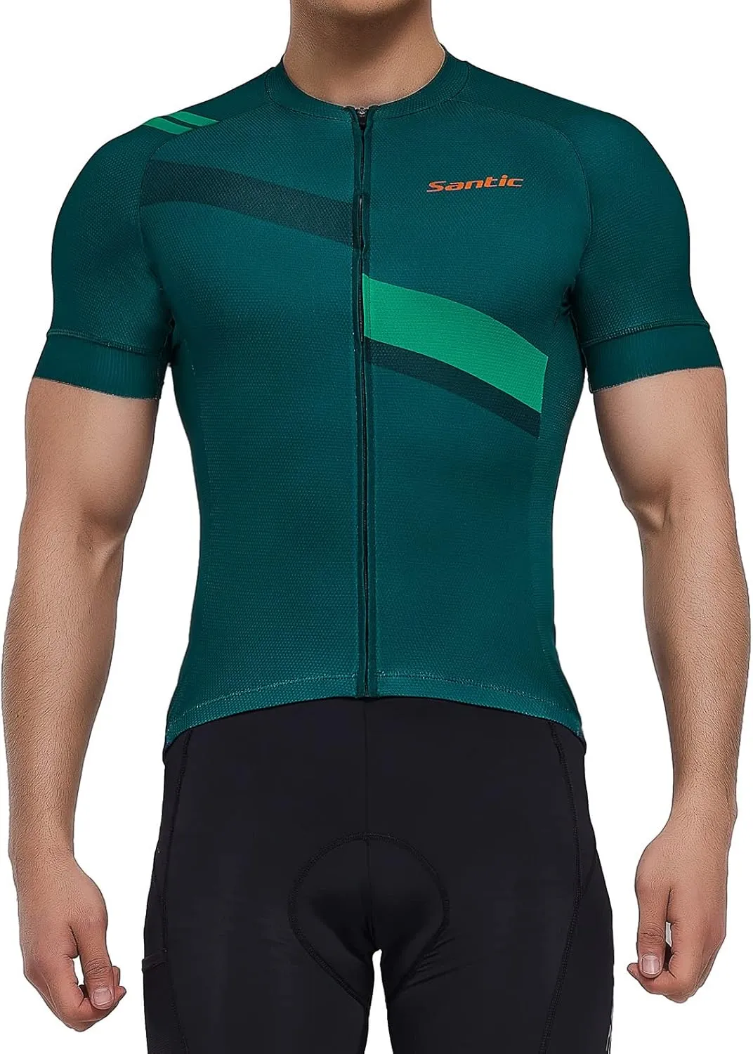 Santic Men's Cycling Jersey Shorts Sleeve Tops Pro Road Bike Bicycle Shirt Full Zip UPF 50  MTB Jersey with Pockets
