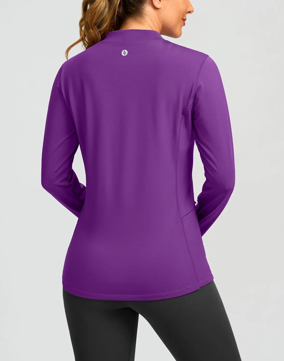 SANTINY Long Sleeve Thermal Shirts for Women Fleece Mock Neck Tops Winter Workout Running Gear with Zipper Pockets