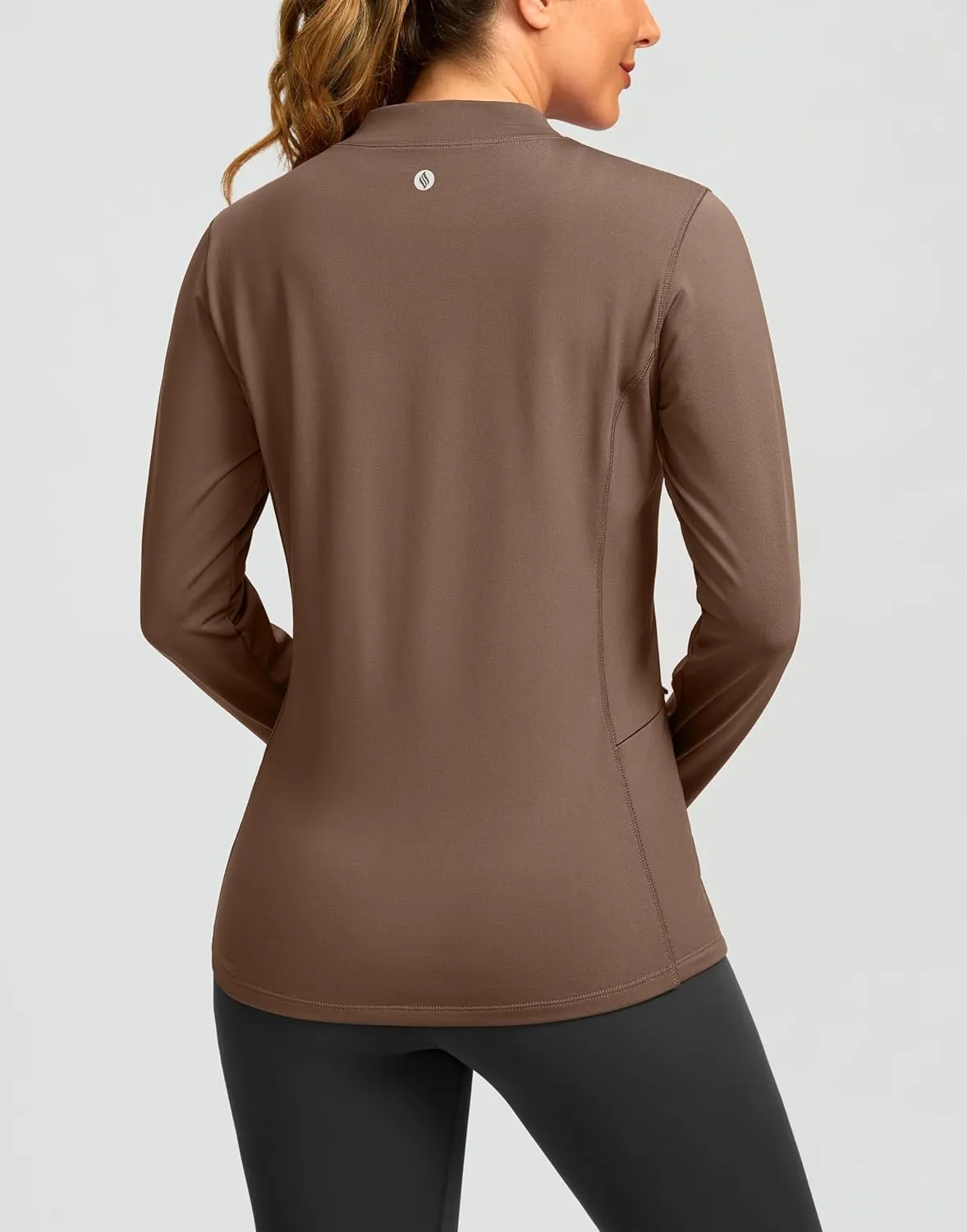 SANTINY Long Sleeve Thermal Shirts for Women Fleece Mock Neck Tops Winter Workout Running Gear with Zipper Pockets