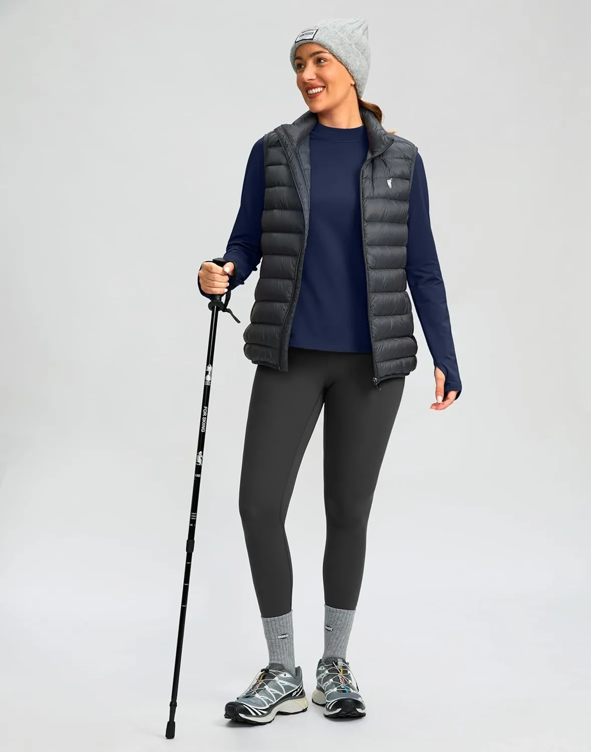 SANTINY Long Sleeve Thermal Shirts for Women Fleece Mock Neck Tops Winter Workout Running Gear with Zipper Pockets